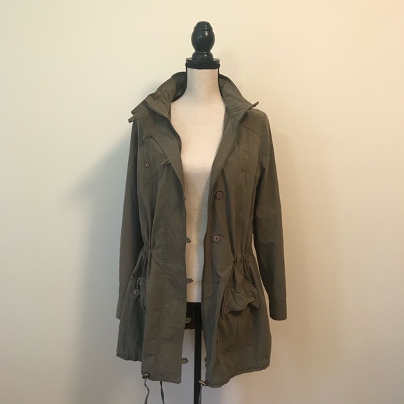 Beulah Jackets & Blazers - Beulah • Olive Green Hooded Adjustable Jacket